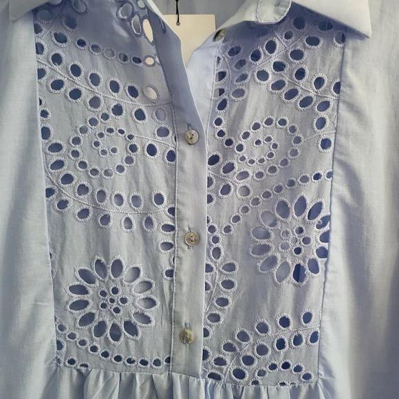 NWT ZARA Openwork Embroidered Eyelet Tiered Blouse/Tunic Size M - Picture 5 of 11